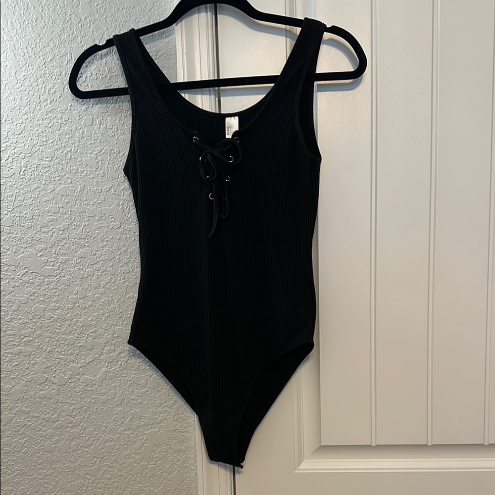 Black Ribbed Bodysuit Piece